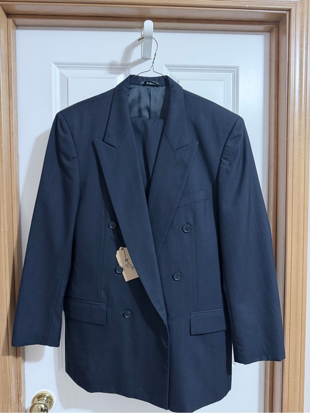 Oleg Cassini Classic Double-Breasted Navy Pinstripe Suit